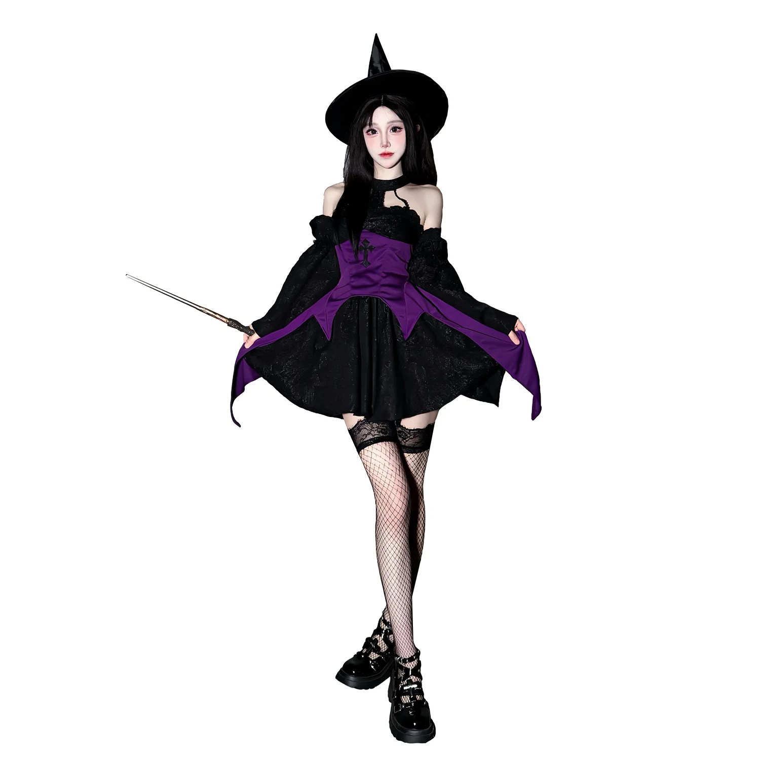 

20.25 Million Halloween Costume Magic Witch Costume Dark Gothic Cross Cos Witch Cosplay Dress