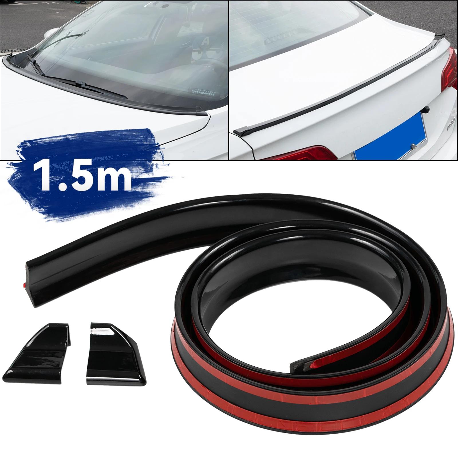 Universal 4.9ft/1.5M Car Rear Wing Lip Spoiler Splitter Tail Trunk Roof Trim Kit