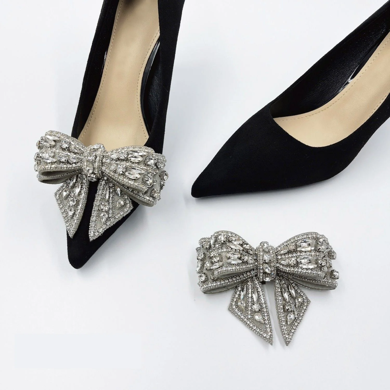 【زوج واحد】مشابك أحذية عالية الكعب بإبزيم على شكل فيونكة من حجر الراين قابلة للفصل ومتعددة الاستخدامات وإكسسوارات ذاتية الصنع مشبك حذاء نسائي مسطح #1