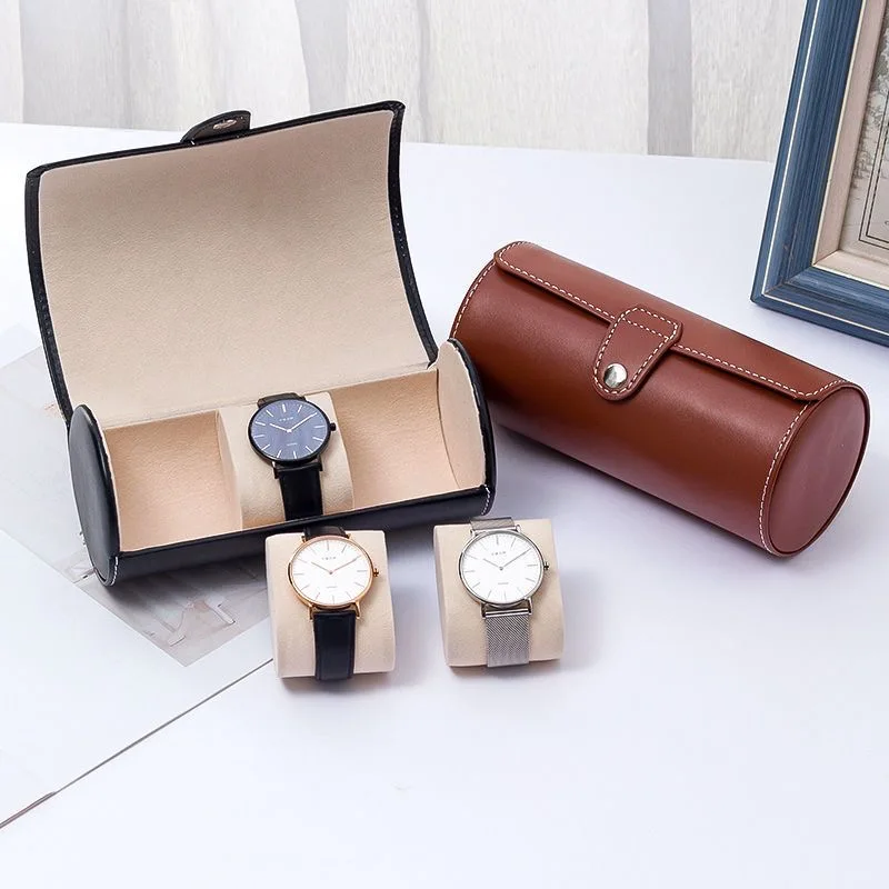 WellZone Light And Handy  Portable 2/3/4 Slots Black/Brown Leather Watch Case  Zipper Watch Box Gift
