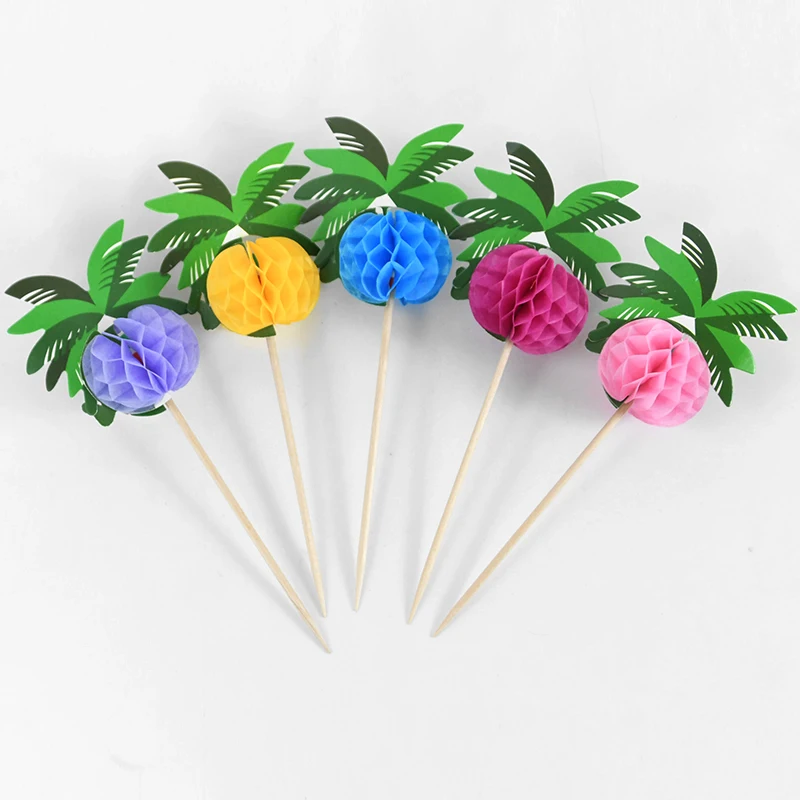 30/50pcs Hawaiian Luau Cocktail Picks Coconut Palm Tree Food Stick Cupcake Topper Tropical Summer Birthday Party Decor Supplies