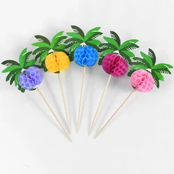 30/50pcs Hawaiian Luau Cocktail Picks Coconut Palm Tree Food Stick Cupcake Topper Tropical Summer Birthday Party Decor Supplies