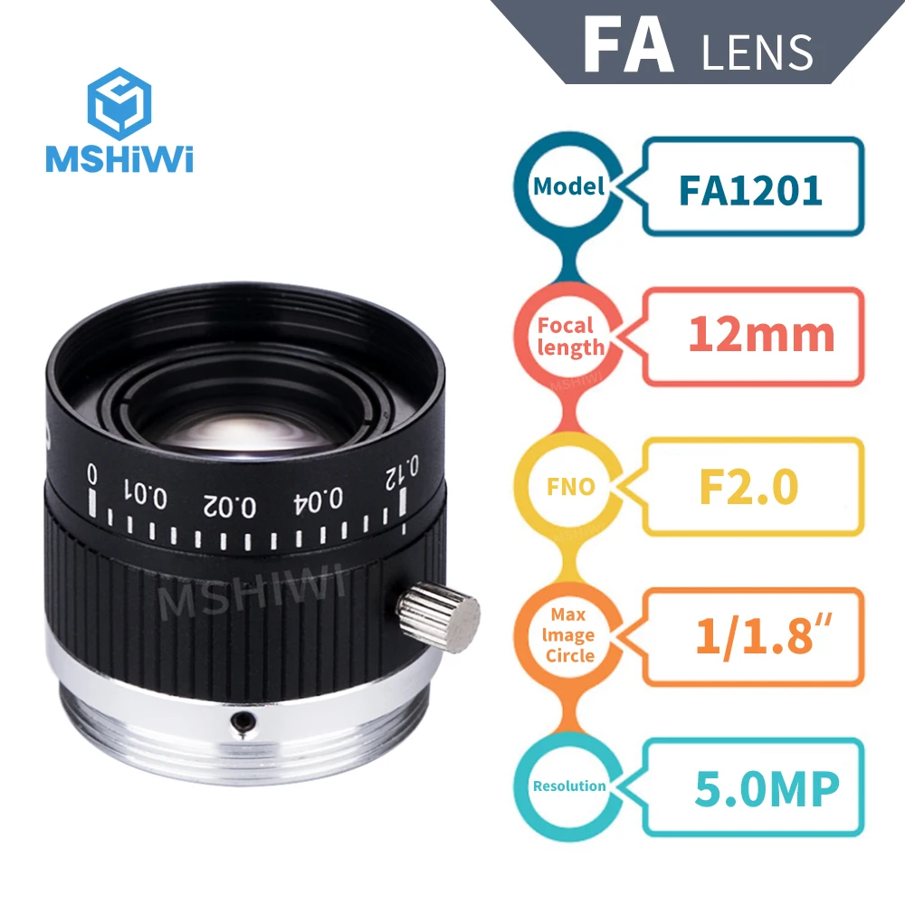Lente Focal Fixa 12 16 25 35 50 75 mm fa Lente 5mp f2 1.8 Lente de Visão de Máquina C-monte para Inspeção Vigilância Industrial