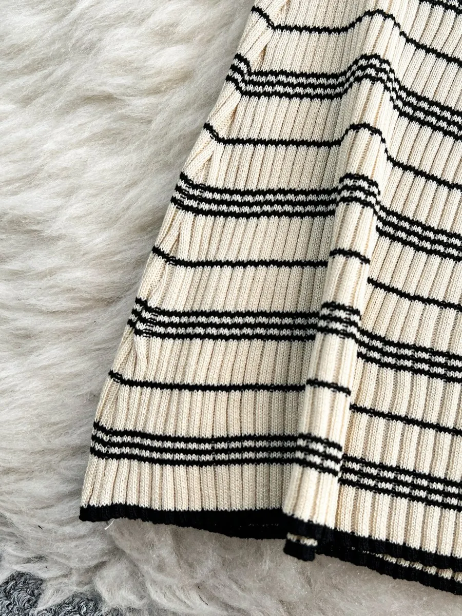 Foamlina Elegante abito sottoveste in maglia a righe francesi da donna 2025 Abito estivo elastico slim fit aderente midi lavorato a maglia con canottiera