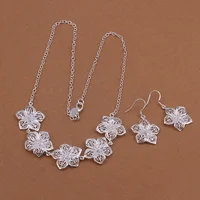 Bijoux de mariage couleur argent, breloque, pendentif fleur creuse, collier, boucles d'oreilles, mode femmes femmes dame, ensemble de bijoux 1