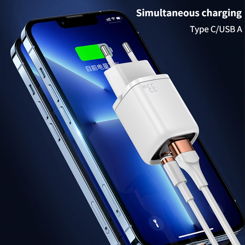 Jors pd 33w carregador rápido tipo de carga rápida c usb a para iphone 13 12 11 pro max mini xiaomi usb c macbook display digital samsung