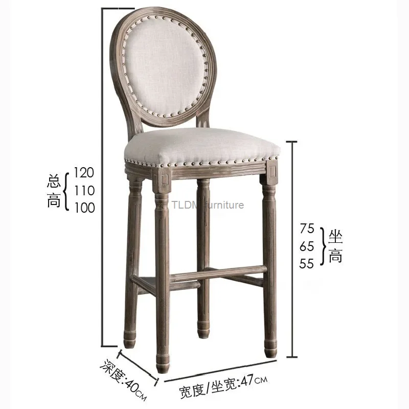 Antique Bar Stools Home Bar Furniture American Solid Wood Bar Chairs European Retro Backrest High Chair Villa Chair for Kitchen