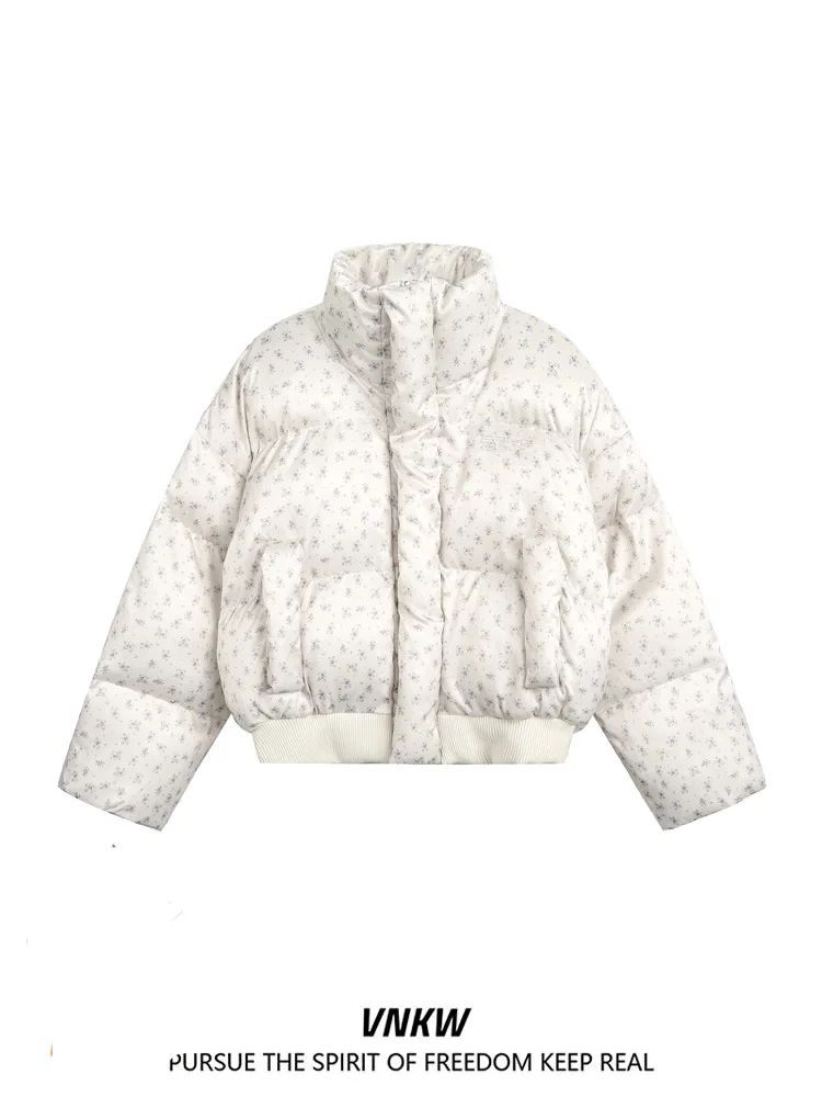 

Thickened Short American Retro Floral Cotton Jacket for Men And Women Winter Stand Collar Couple Cotton Coat Warm Casual Style