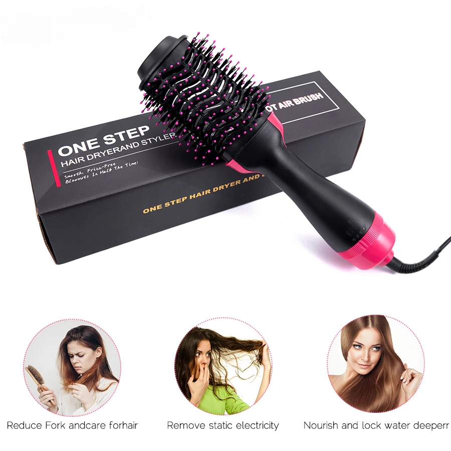 

One Step Hot Air Brush Salon Professional Hair Dryer & Volumizer Hot Air Brush Negative Ion Generator Hair Straightener Curler