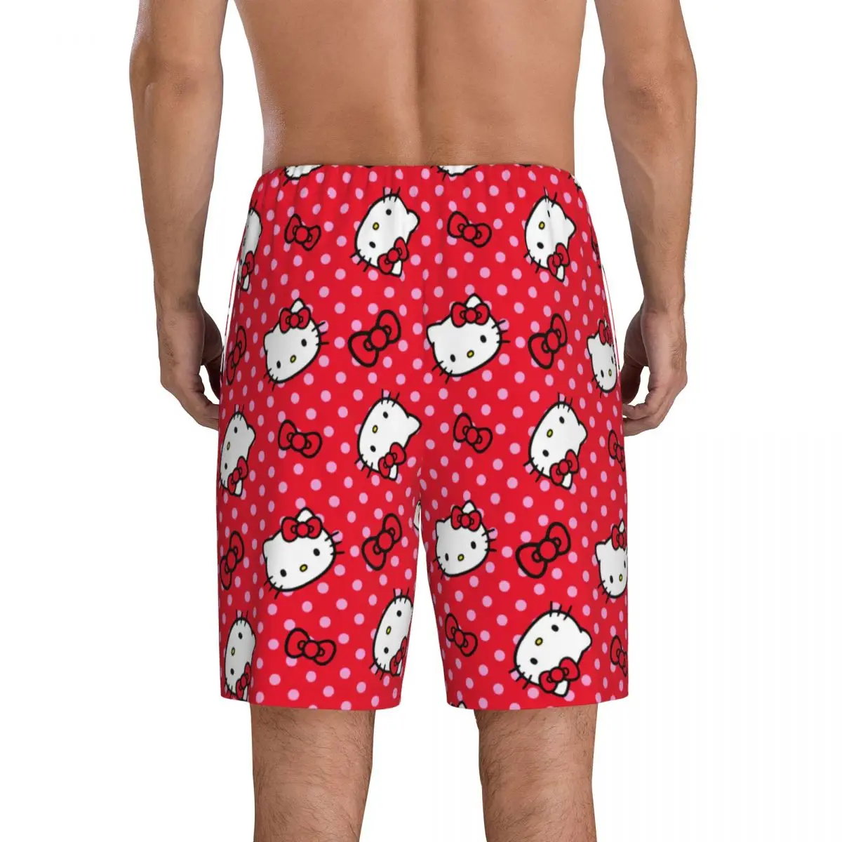 Men Cartoon Anime Hello Kitty Bow Pajama Shorts Custom Printed Sleep Pjs Sleepwear Bottoms with Pockets