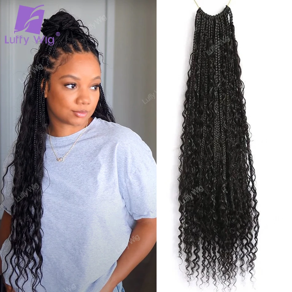 

Human Hair Crochet Boho Box Braids With Human Curls 18 24 30 Inch Synthetic Braid With Human Hair Curls Braiding Hair Extensions