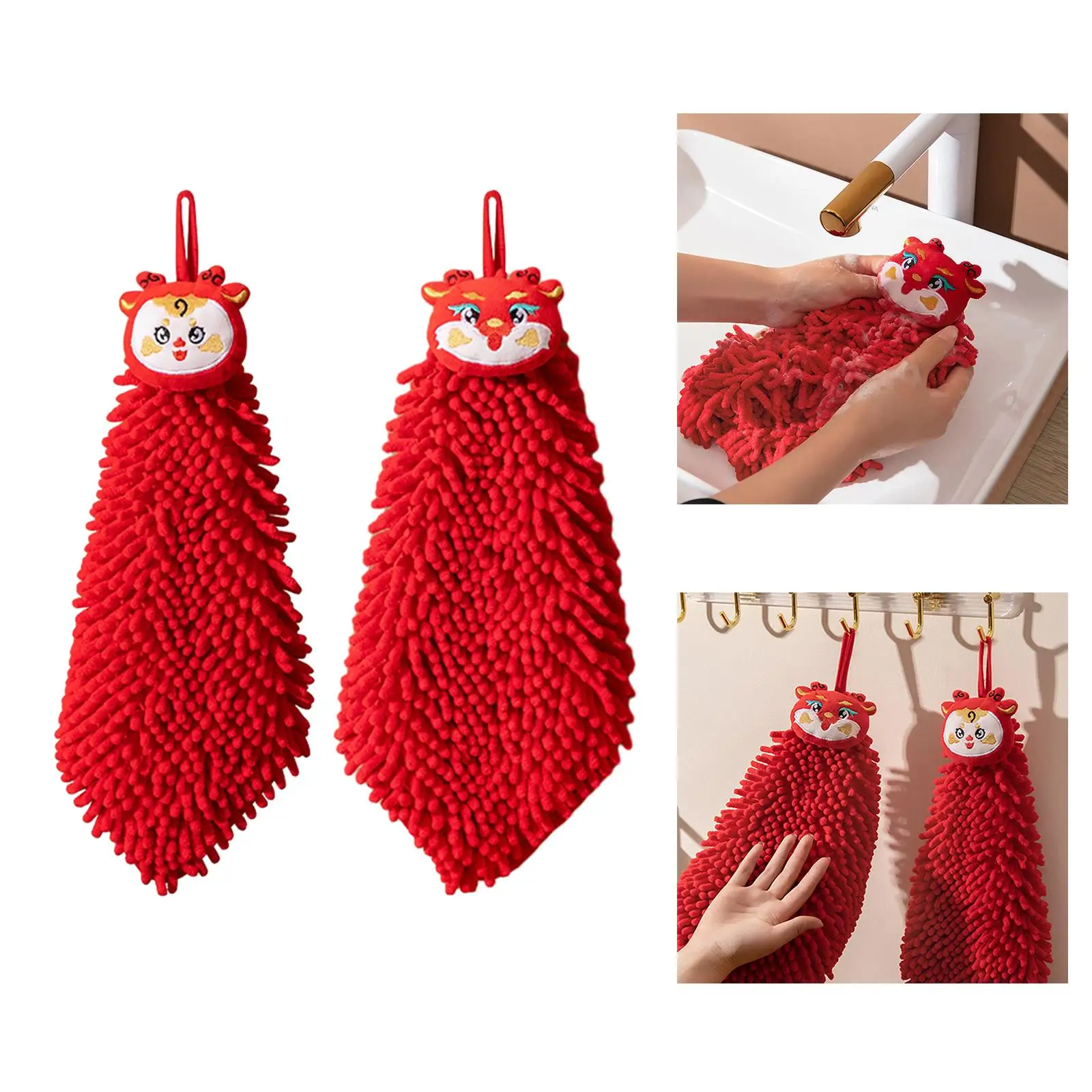 Dragon Year Hanging Hand Towels Soft Chenille Towels for Dorm Kitchen Home