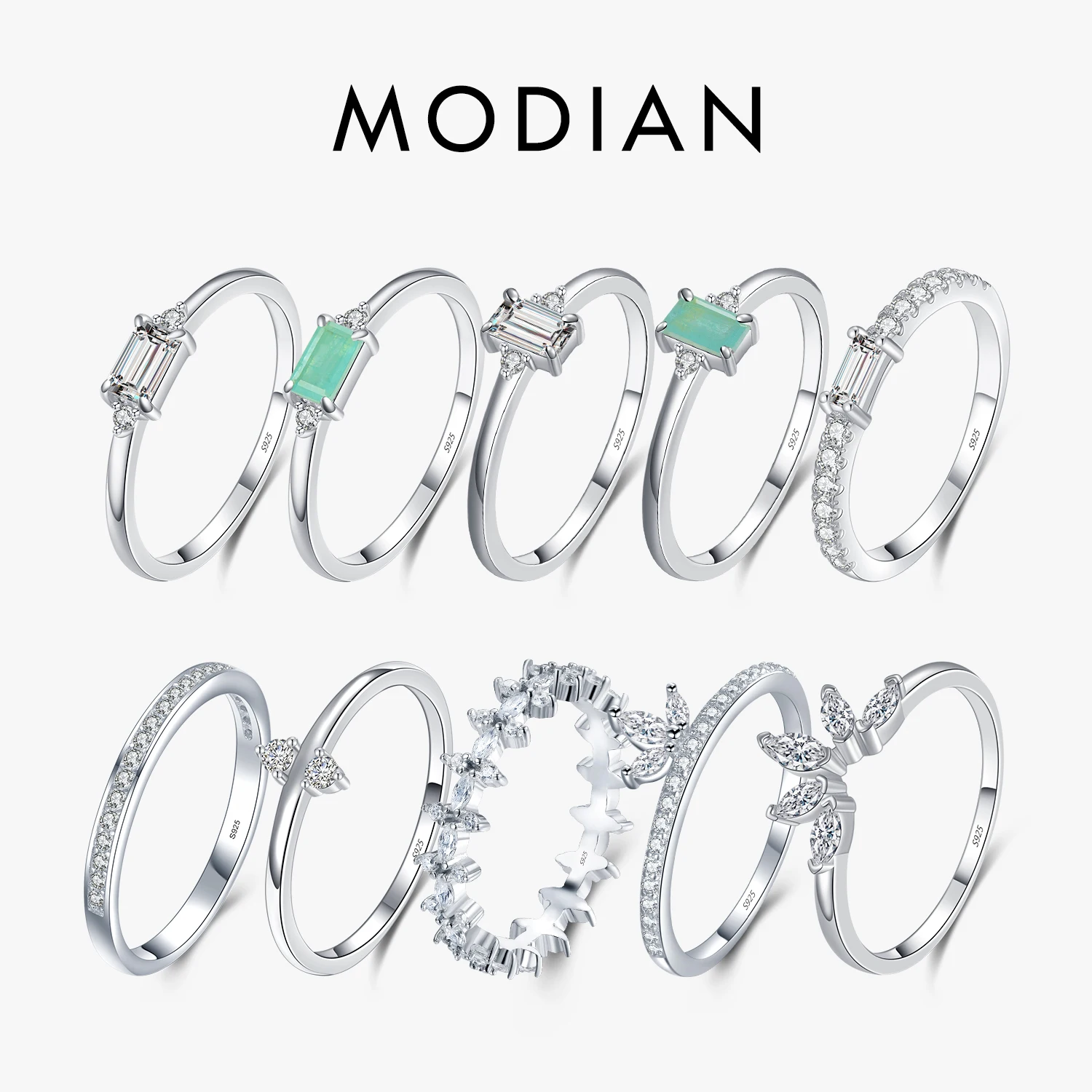MODIAN Fashion 100% 925 Sterling Silver Tourmaline Finger Rings Classic Clear CZ Wedding Jewelry For Women Engagement Fine Gift
