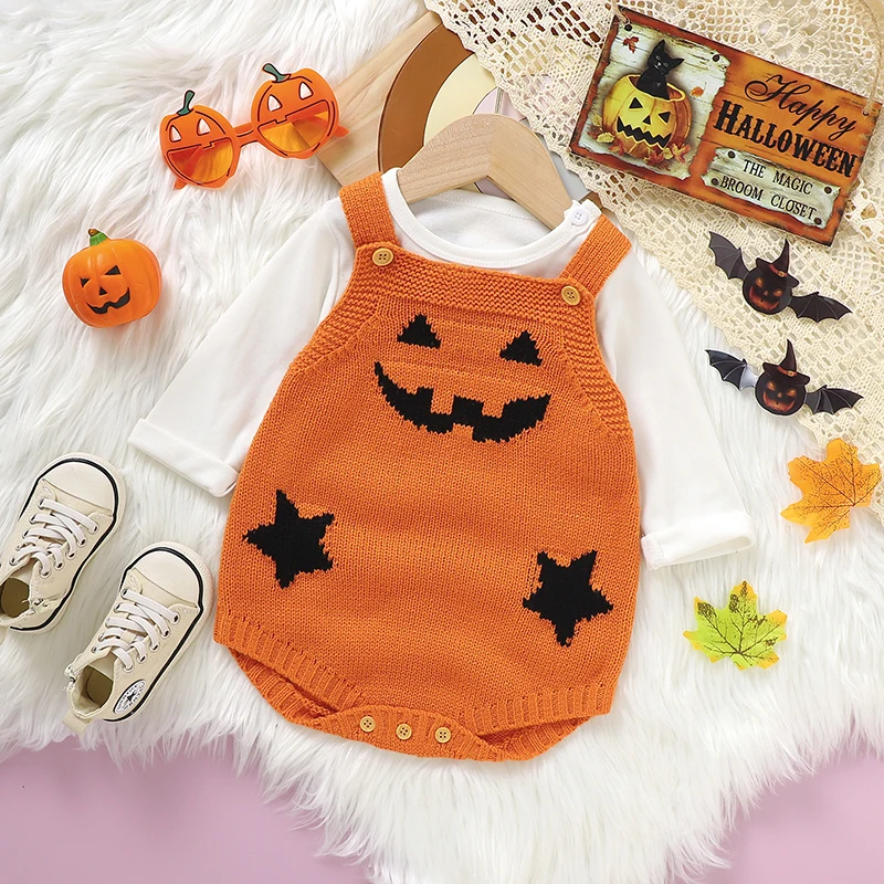 Baby Halloween Clothes Autumn Winter Casual Outwear Newborn Boys Girls Pumpkin Knitted Infant Kids Unisex Onesie Toddler Outfits