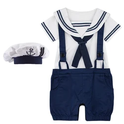 Baby Boys Sailor Costume Carnival Cosplay Rompers Newborn Navy Outfits Funny Party Dress up Infant Suspender Jumpsuit