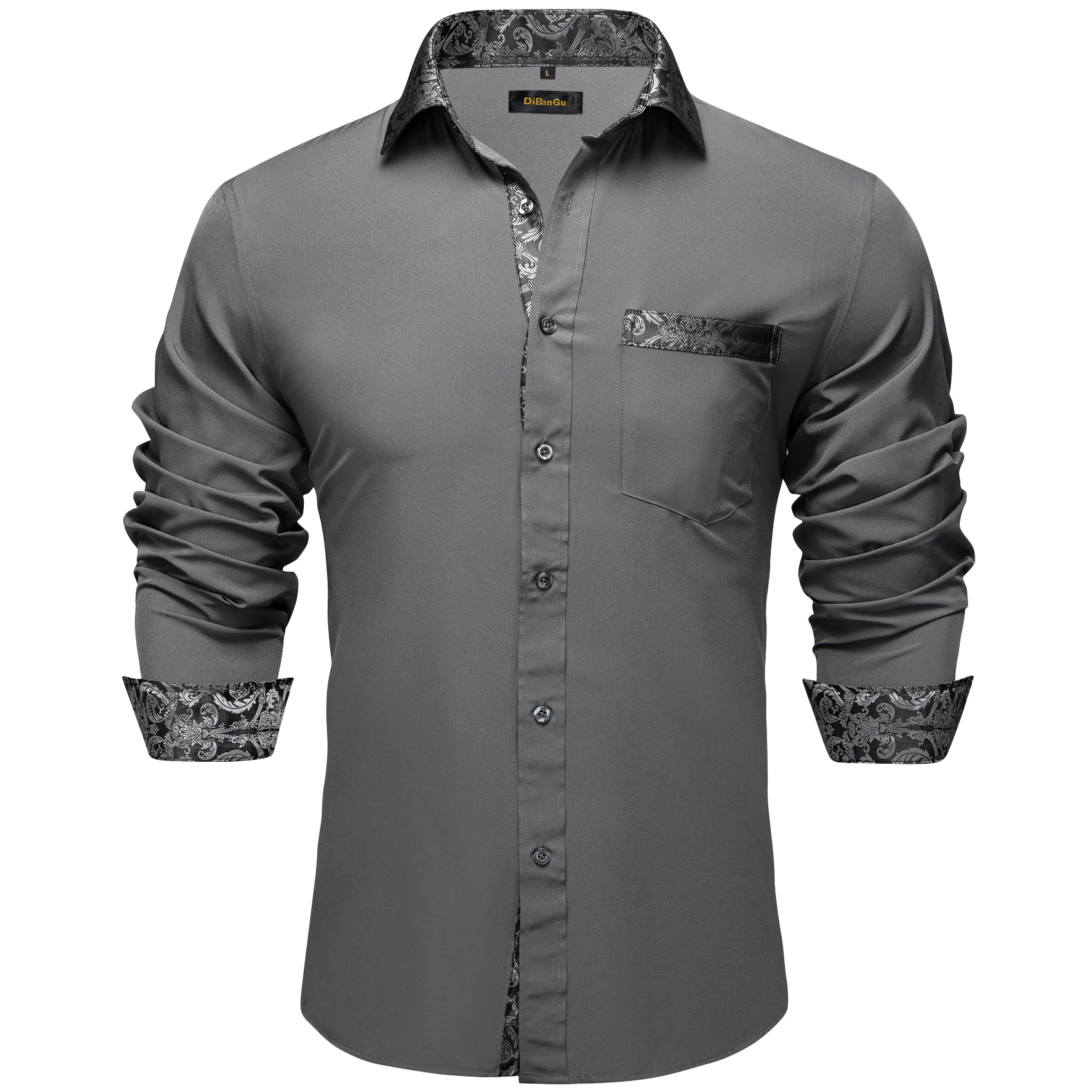 

Men Shirts Luxurt Brand Gray Long Sleeves Spring Autumn Causal Party Shirt For Man Button Down Collar High Quailty Male Tops