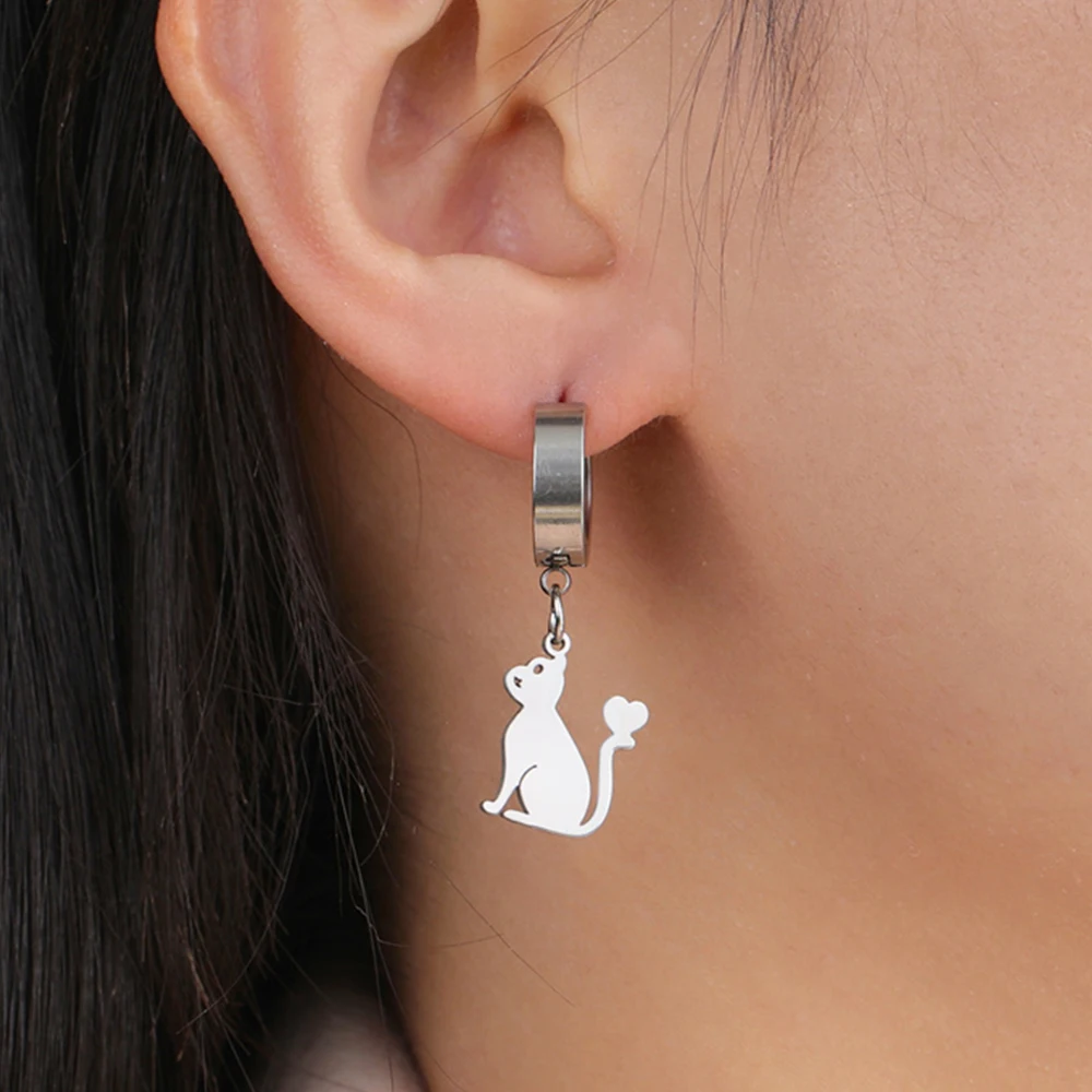 

My Shape Cute Cat Tail Heart Earrings Stainless Steel Gold Color Round Hoop Earrings for Women Animal Pet Lover Fashion Jewelry