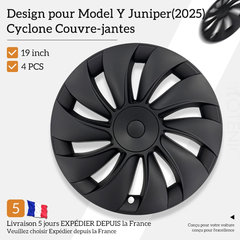 4PCS Enjoliveurs pour Tesla Model Y Juniper 2025-2026 19 pouces, style turbine, enjoliveur de roue complet, accessoires automobiles.