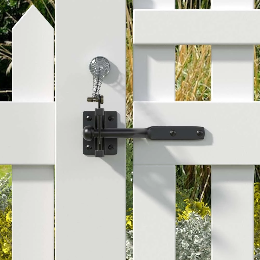 Self Closing Fence Gate Latches with Spring Cable Heavy Duty Automatic Gravity Lever Door Latches Hardware Gate Lock