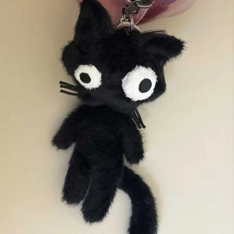 Healing Black Mouth Cat Plush Keychain Ugly Cute Funny Stuffed Animal Bag Charm Creative Soft Plush Pendant Birthday Gift
