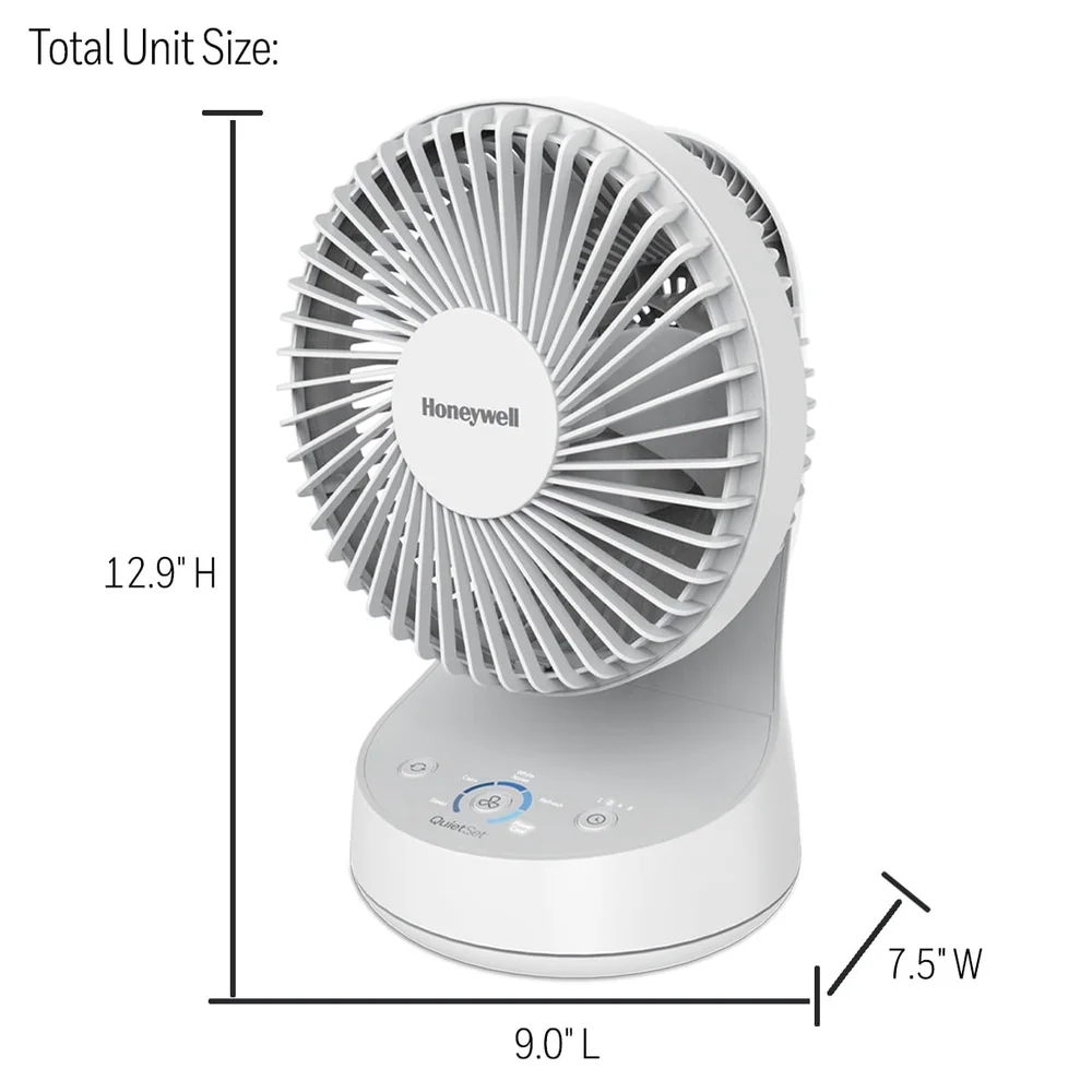 QuietSet 9 Inch Oscillating Table Fan with 5 Speeds Auto Off Timer Quiet Operation Easy Transport Small Room Cooling