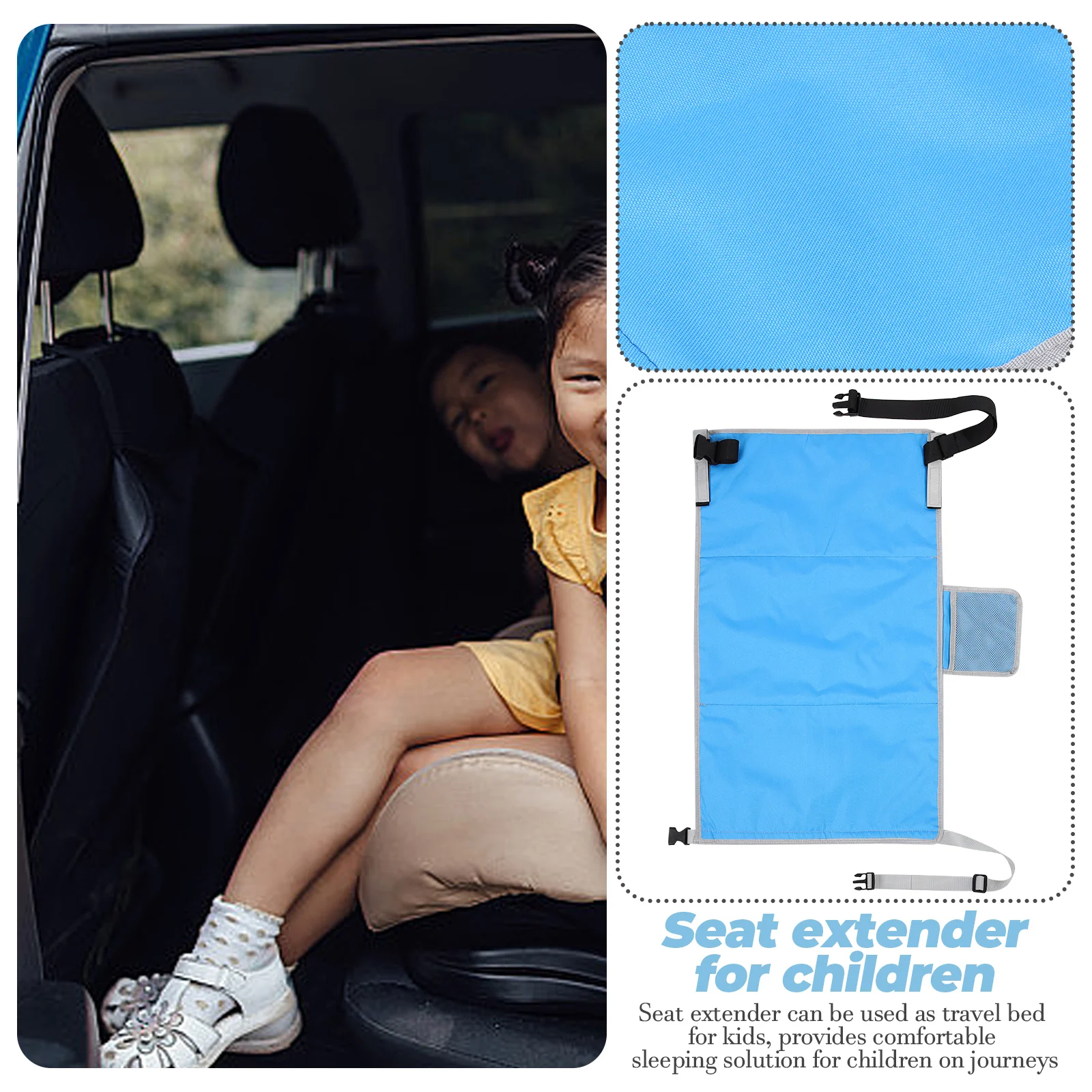 

Portable Airplane Seat Extender Footrest for Kids Toddler Travel Bed Blue Car Foot Pedal Stretcher Lightweight Breathing Fabric