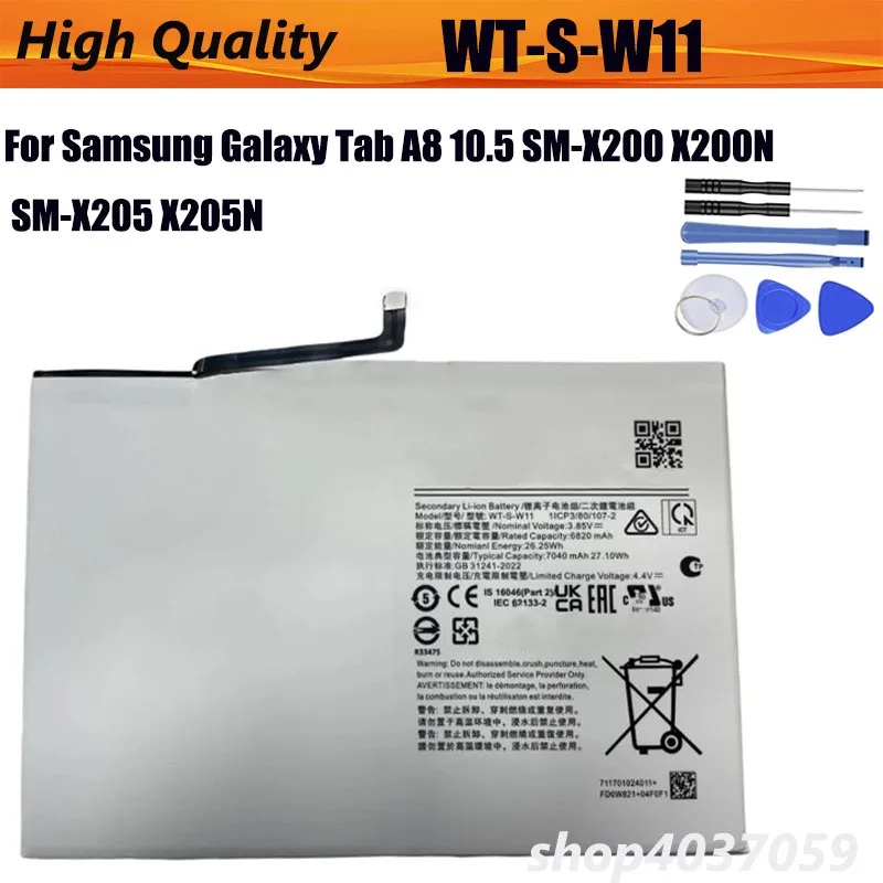 

Full capacity battery WT-S-W11 7040mAh For Samsung Galaxy Tab A8 10.5 SM-X200 X200N SM-X205 X205N Tablet batteria + Tools