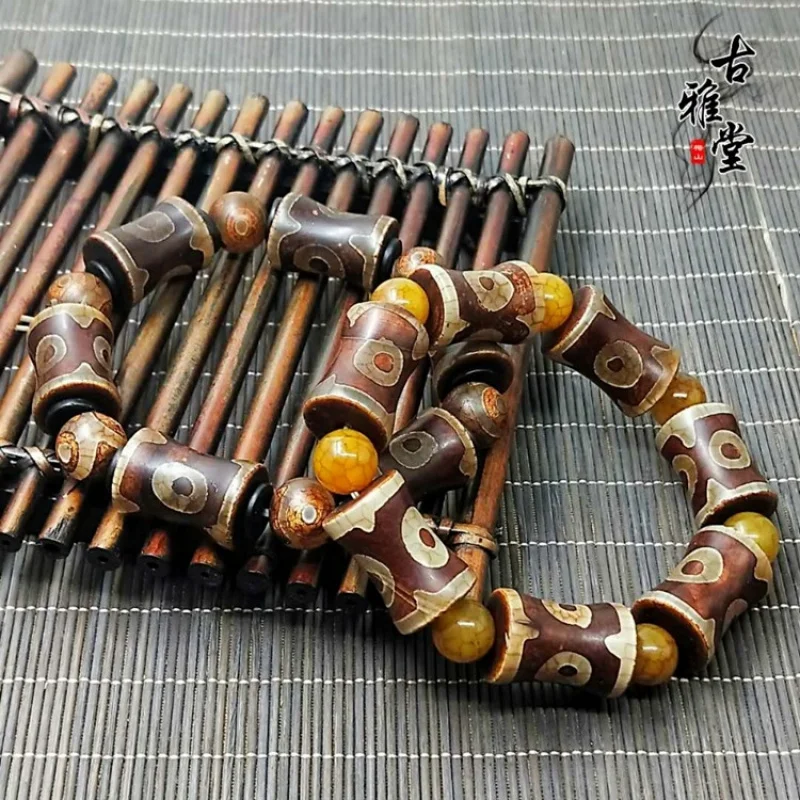 Three-Eyed , Medicine Master Bracelet, Natural Chalcedony, Jade, Agate, Tibetan Dzi Bead for Men