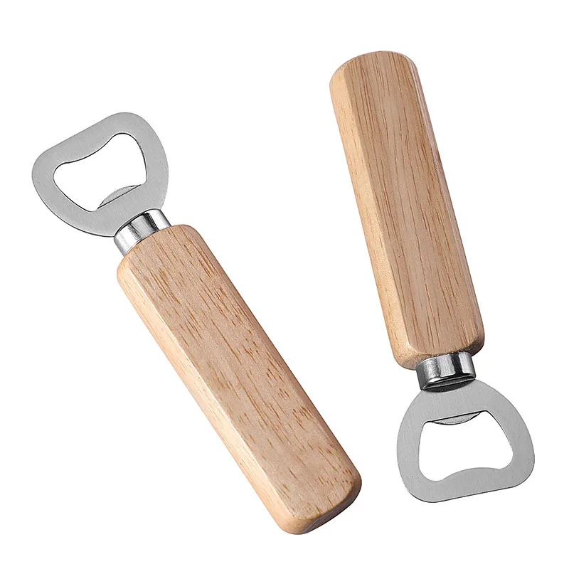 Stainless Steel Wooden Handle Beer Bottle Opener Handheld Bartender Soda Glass Cap Openers Kitchen Bar Tools ni21