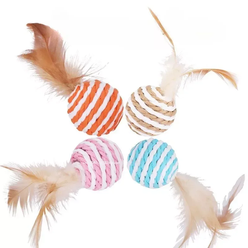 Cat Toys, Sisal Balls with Feathers, Cat Resistant To Biting, Grinding Teeth, Making Sounds, Cat Scratching Balls, Cat Teasing