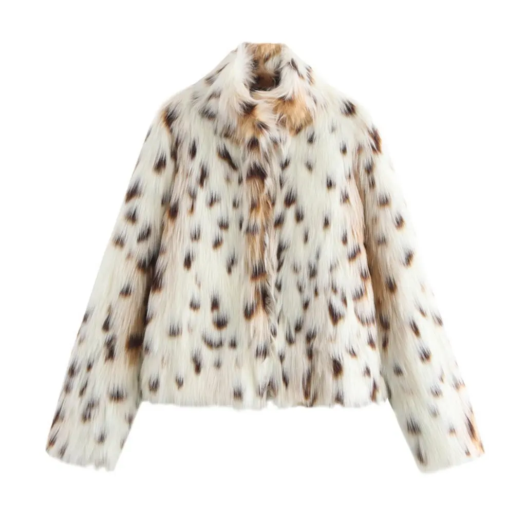 

Women's Winter Faux Fur Coat Leopard Effect High Quality Sense Clothing Wholesale 4360241