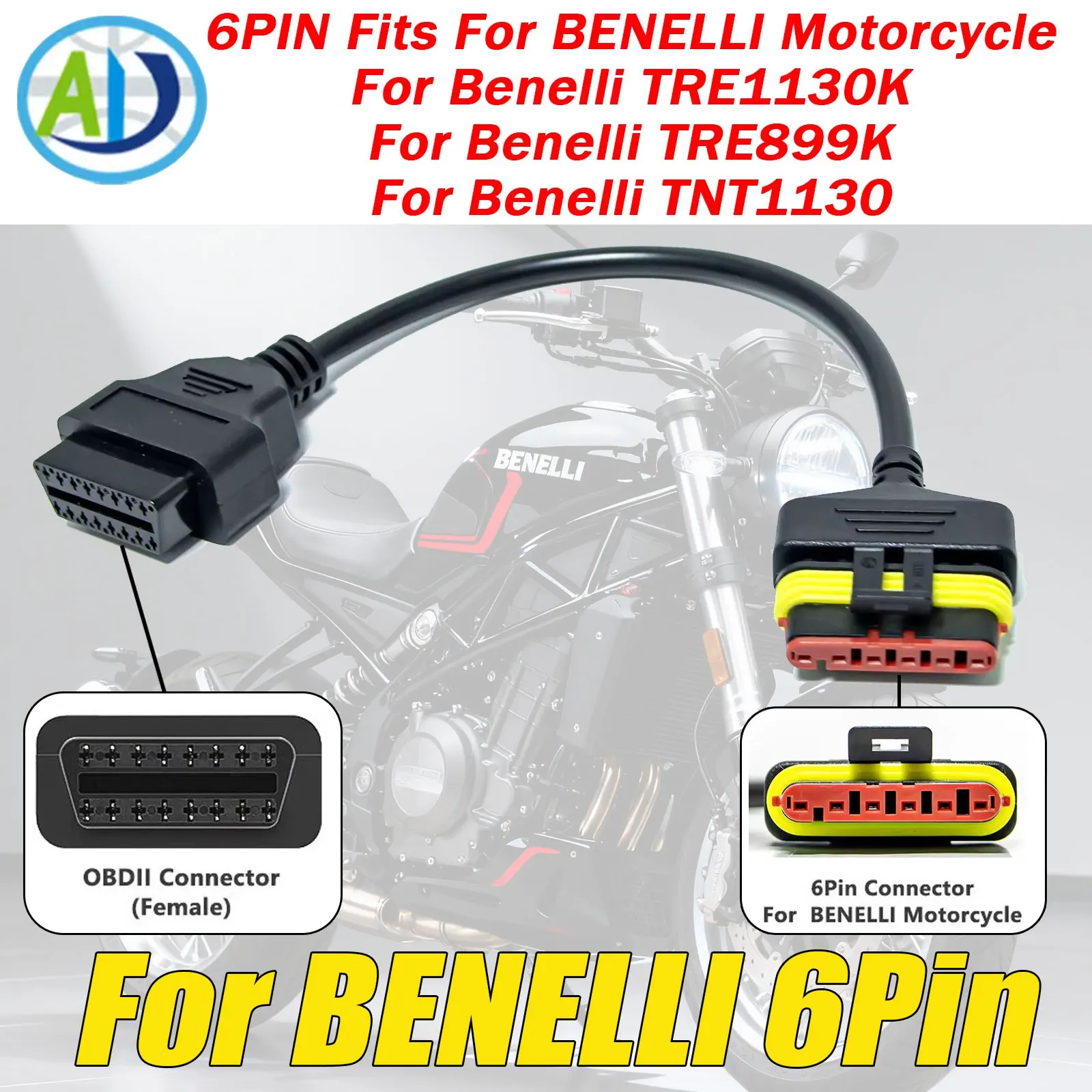 

OBD2 Diagnostic Cable For Benelli Motorcycle 6Pin to 16Pin OBDII Connector Cable For TRE1130K TRE899K TNT1130 OBD2 Adapter Cable