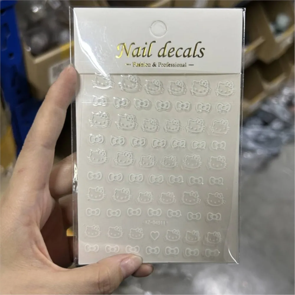 สติกเกอร์ติดเล็บลายเฮลโลคิตตี้สีแดงน่ารัก 6 ชิ้น สีขาว/ดำ/ทอง พร้อมกาวในตัว ลายโบว์เฮลโลคิตตี้ สำหรับตกแต่งเล็บเด็กผู้หญิง