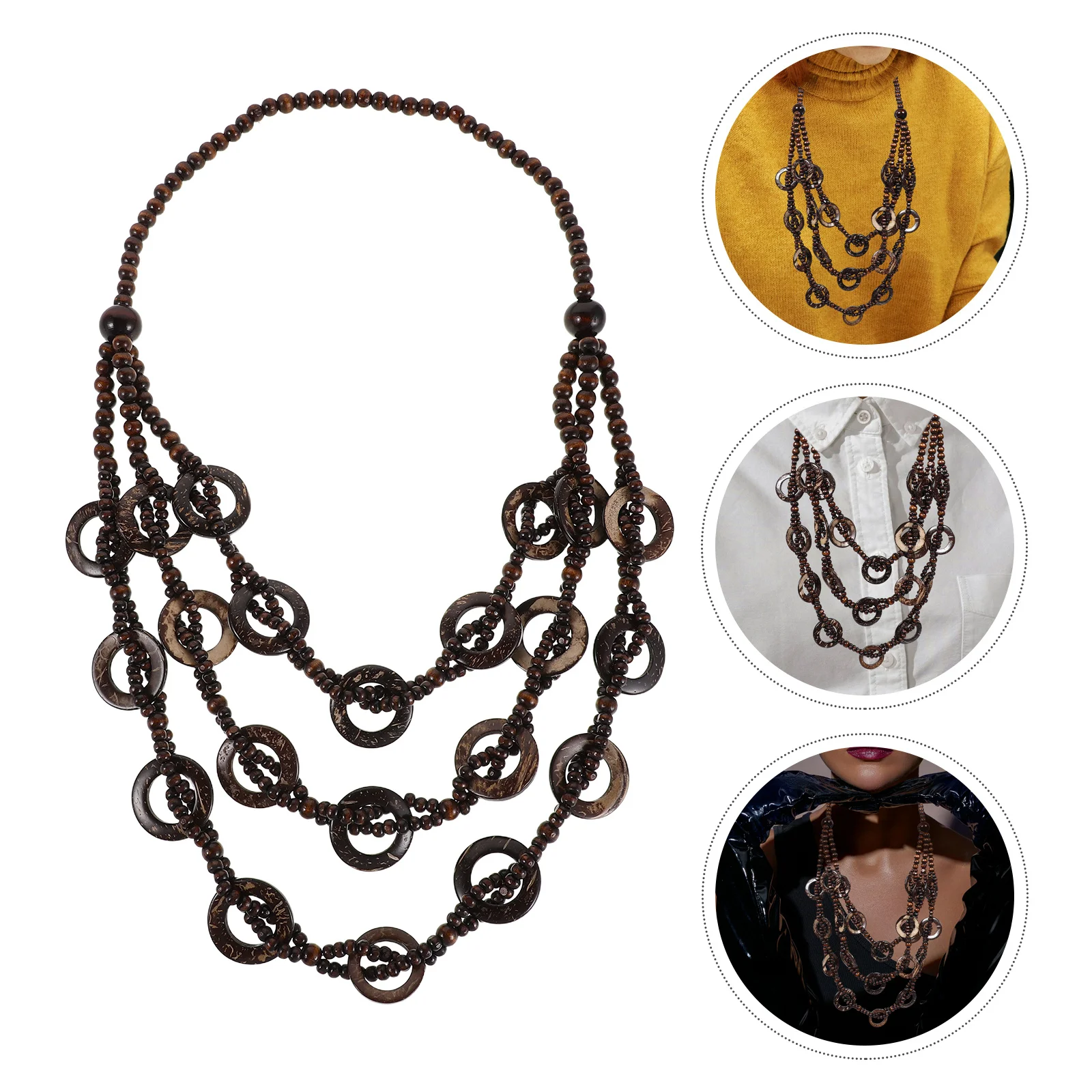 

Multi Layered Handmade Boho Beaded Necklace For Women Coconut Shell Beach Jewelry Ethnic Pendant Sweater Chain Summer Accessory