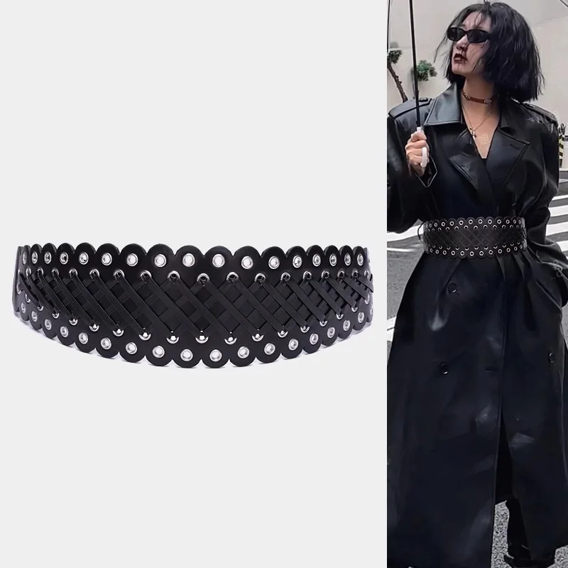 Wide Rivet Corset Belt Women Luxury Brand Punk Gothic Hit Pop Y2K Belt Female Elastic Cummerbund Designer Waistband for Women
