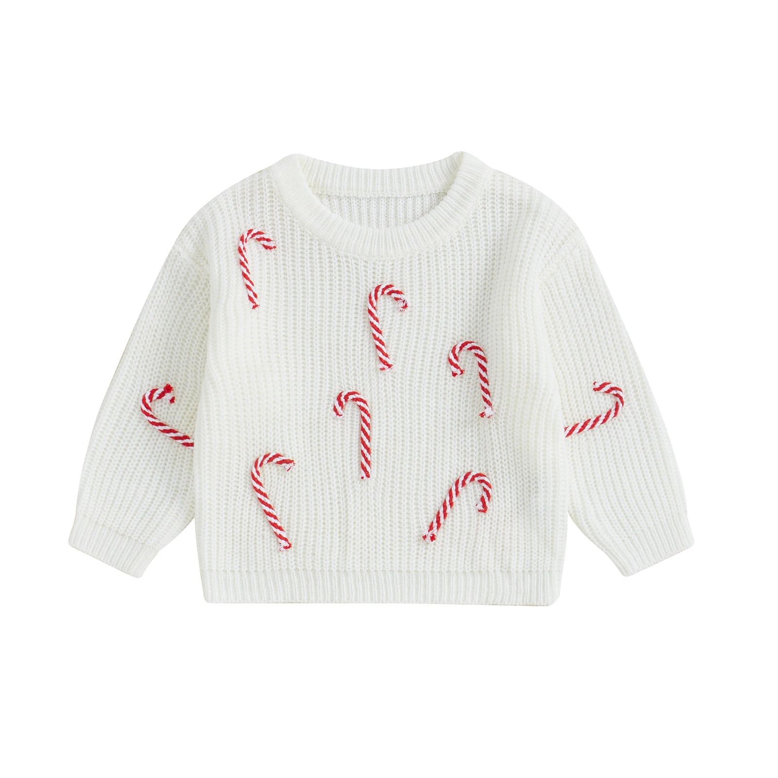 2025 New Years Newborn Girl Christmas Sweaters Casual Candy Cane Warm Knitted Long Sleeve Pullover Infant Knitwear for Toddler