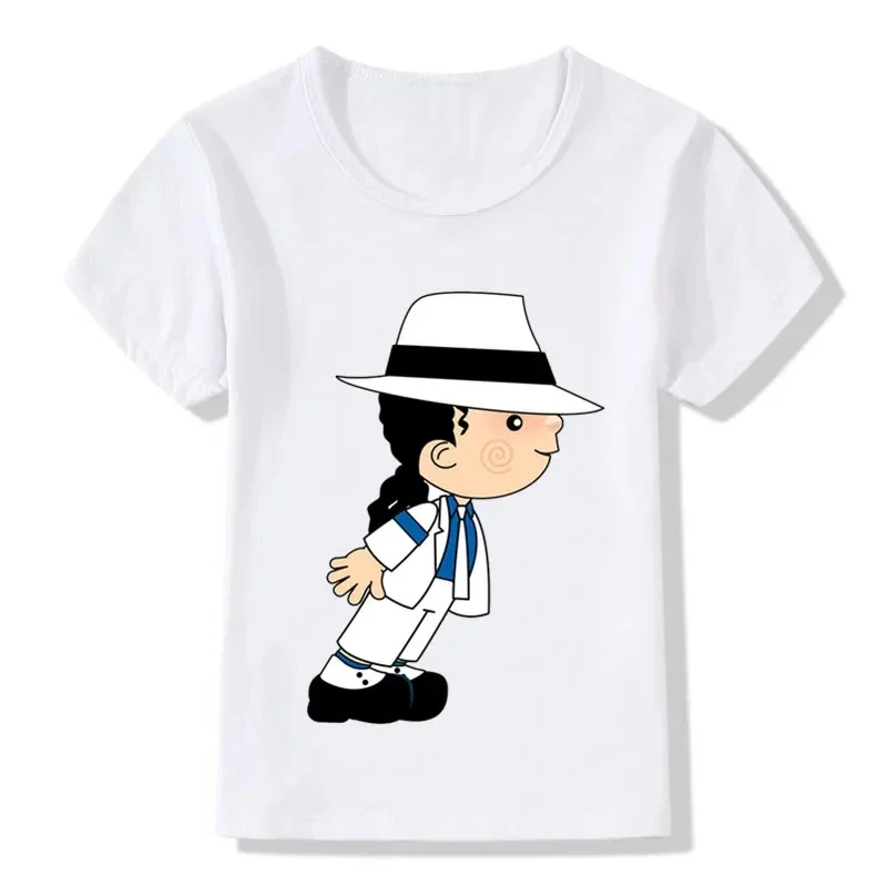 Michael Jackson Cartoon T-Shirt for Boys And Girls Rock Dance Action Print Cotton Casual Wear Kids' Graphic Tee