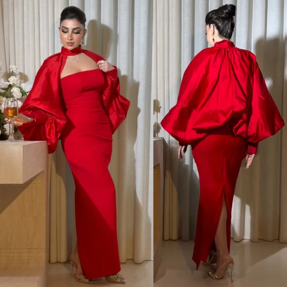 

Customized Classic Intricate Jersey Pleat Straight High Collar Midi Dresses Bespoke Occasion Quality