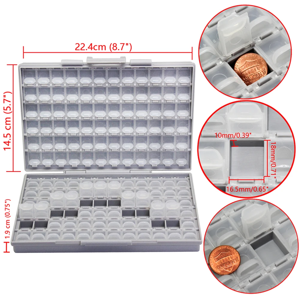 AideTek BOX-ALL-144 Compartments SMD Storage SMT Resistor Capacitor Electronics Storage Cases Organizers