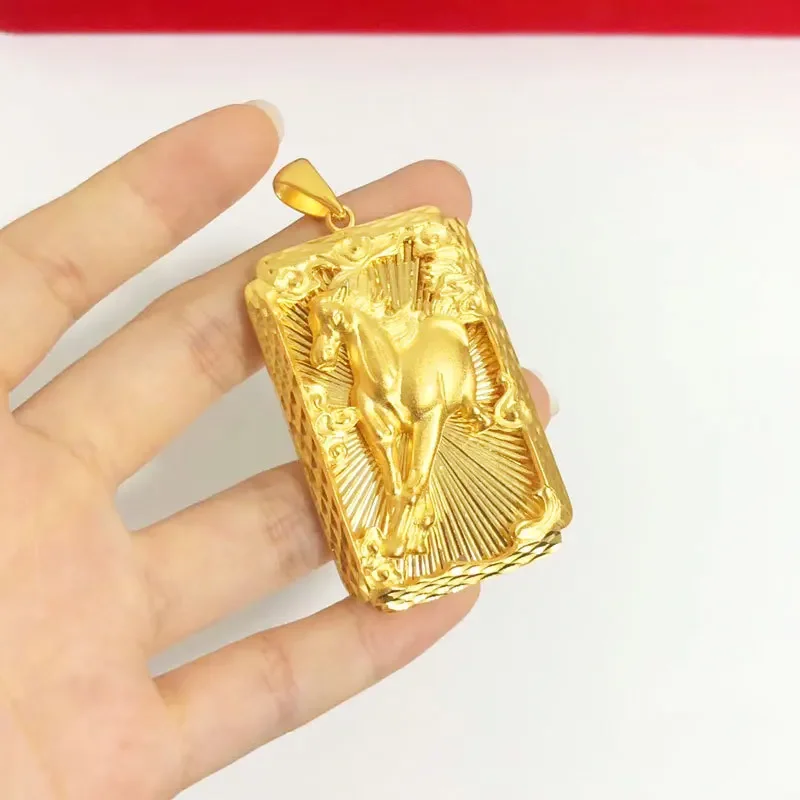 Luxury 18 KT Gold Color Rectangle Eagle Horse Pendant for Men Women DIY Tag Gold Plated Pendant Birthday Fine Jewelry Gifts