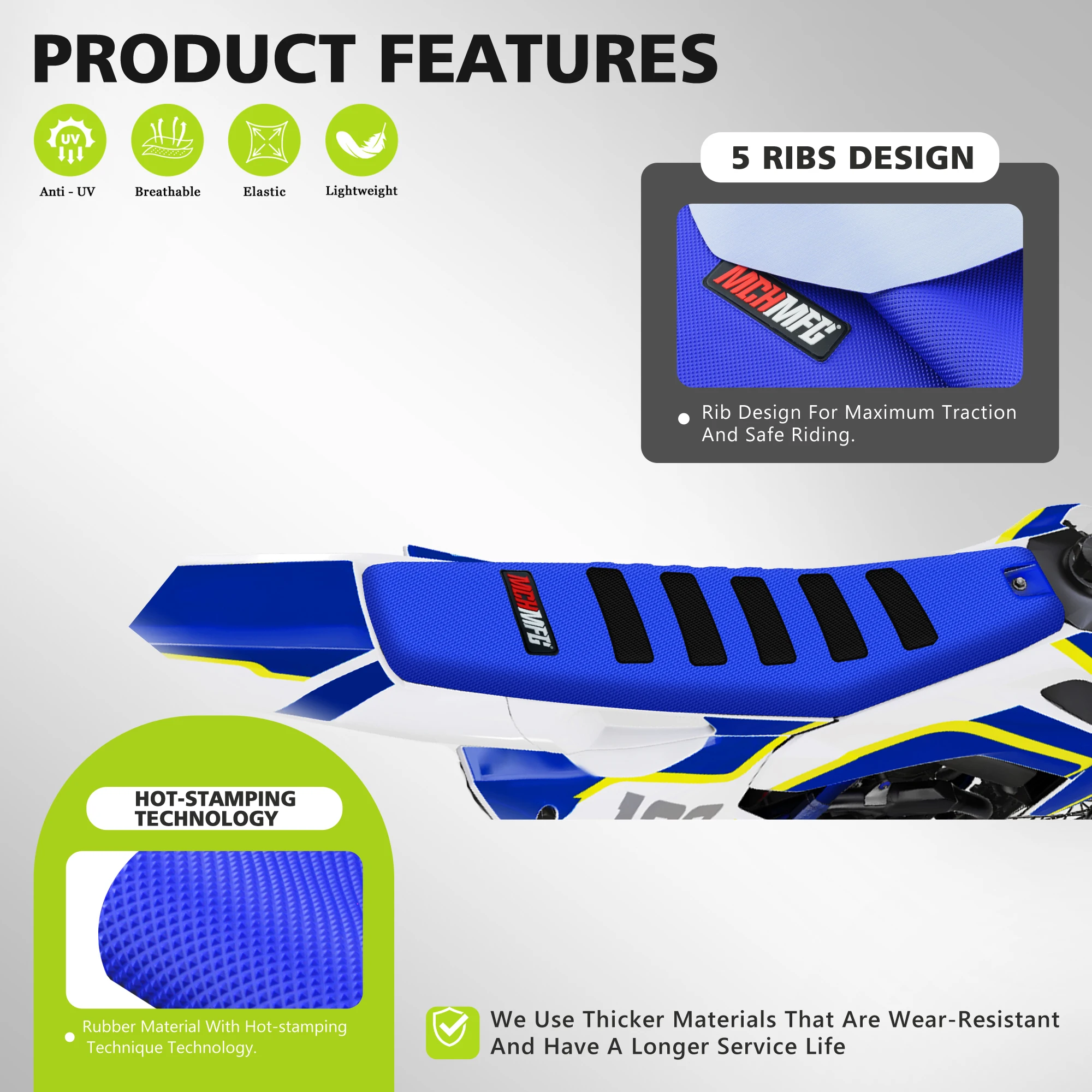 DSMTECH Universal Gripper Enduro Motorcycle Seat Covers for YZ YZF SX EXC CRF KXF TC Anti-slip Waterproof Rubber Seat Covers view 5