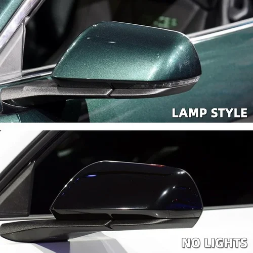 Imagen 2 del producto 1 par de tapas de cubierta de espejo retrovisor lateral estilo bocina de Color de fibra de carbono negro brillante para Ford Mustang 2015 2016 2017 2018 2019 2020