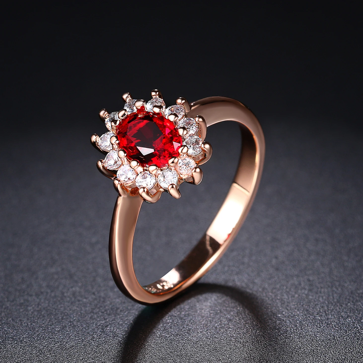 Classic Red Crystal Wedding Rings for Women Bridal Beautiful Rose Gold Color Zirconia Engagement Ring Fashion Jewelry R187