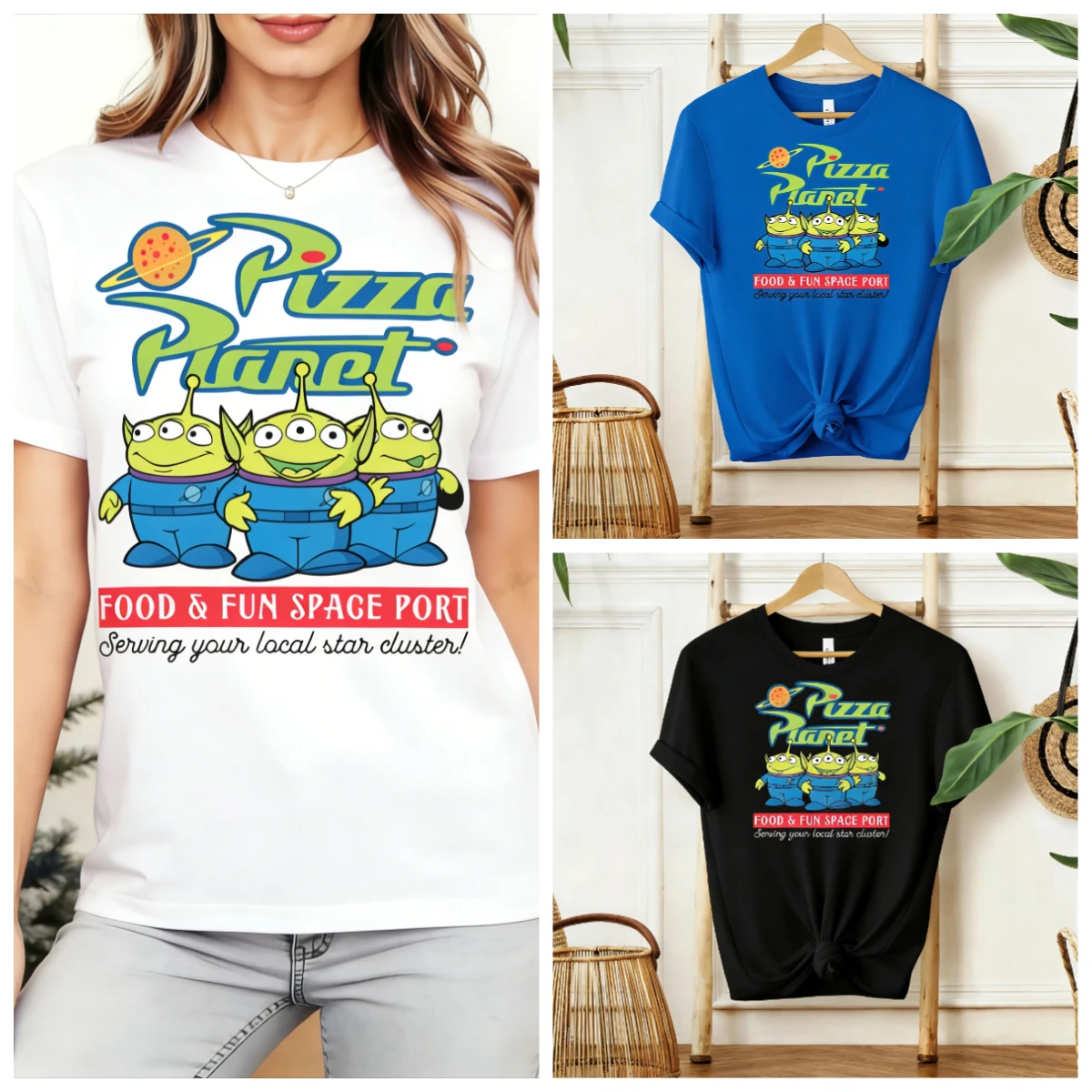 

Футболка Alien Pizza Planet Disney Family Vacation с коротким рукавом, весна-лето 2026, унисекс, для мужчин и женщин, одинаковый дизайн, для активного отдыха