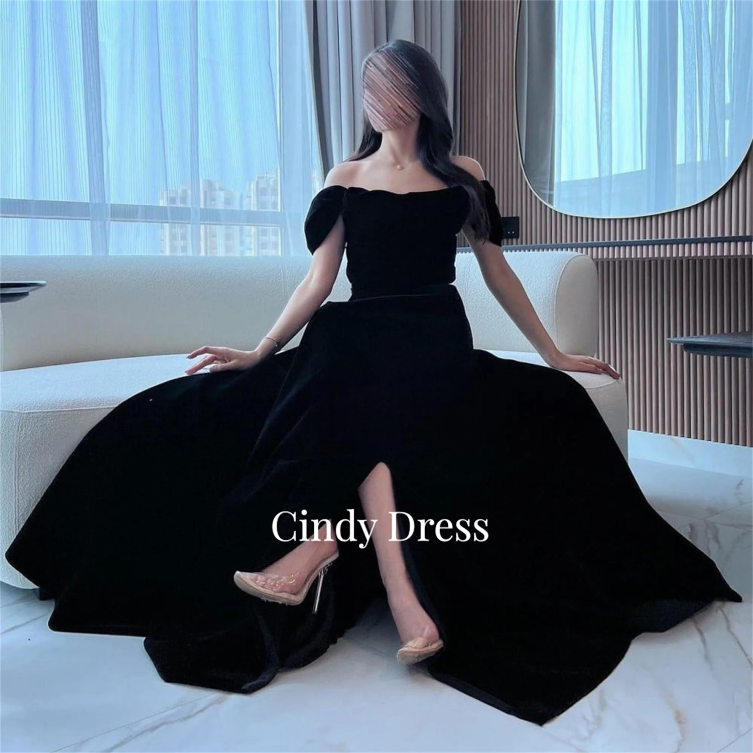 

Aileen Velvet Eid Al-fitr Evening Dress Line A Black Women's Long Saudi Dresses Elegant Party Woman Bride Eli Difficult 2024 New