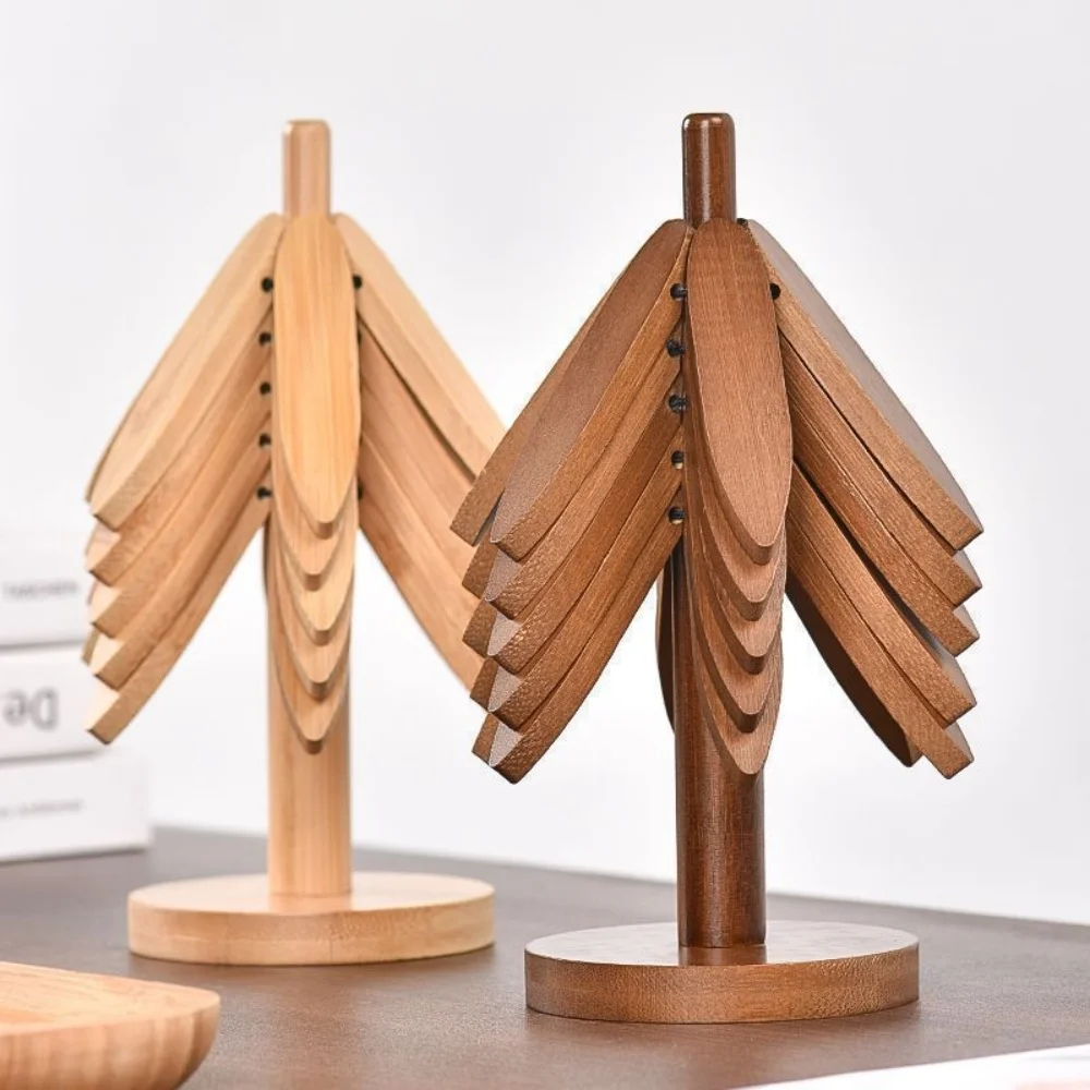 

Bamboo Tree-Shaped Trivet Modern Minimalist Heat-Resistant Mat Multi-Piece Set Kitchen Gadget for Dining Table & Cookware