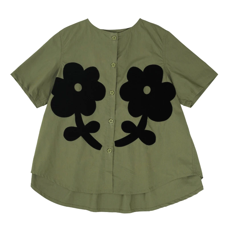 IMAKOKONI Original design Short sleeved cardigan green shirt flower single breasted decal on summer clothes 234130