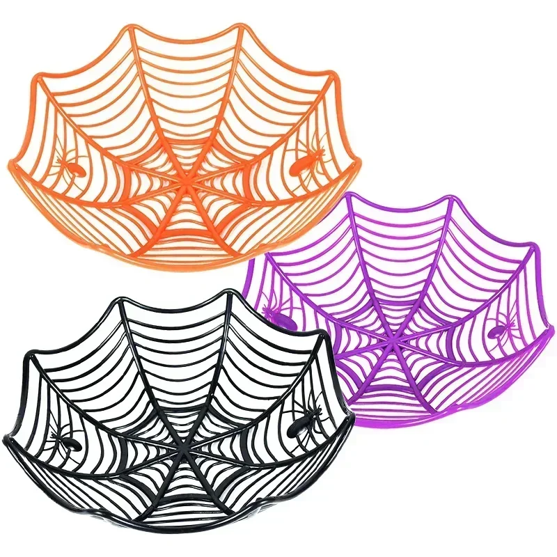 Halloween Home Decoration Spider Web Fruit Plate Drain Basket Festival Atmosphere Cartoon Candy Box Trick or Treat Supplies