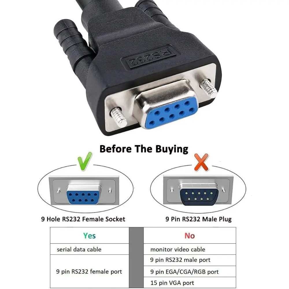 Monitor Projector Video Cord Data Communication Straight Through 9 Pin DB9 RS232 Serial Cable