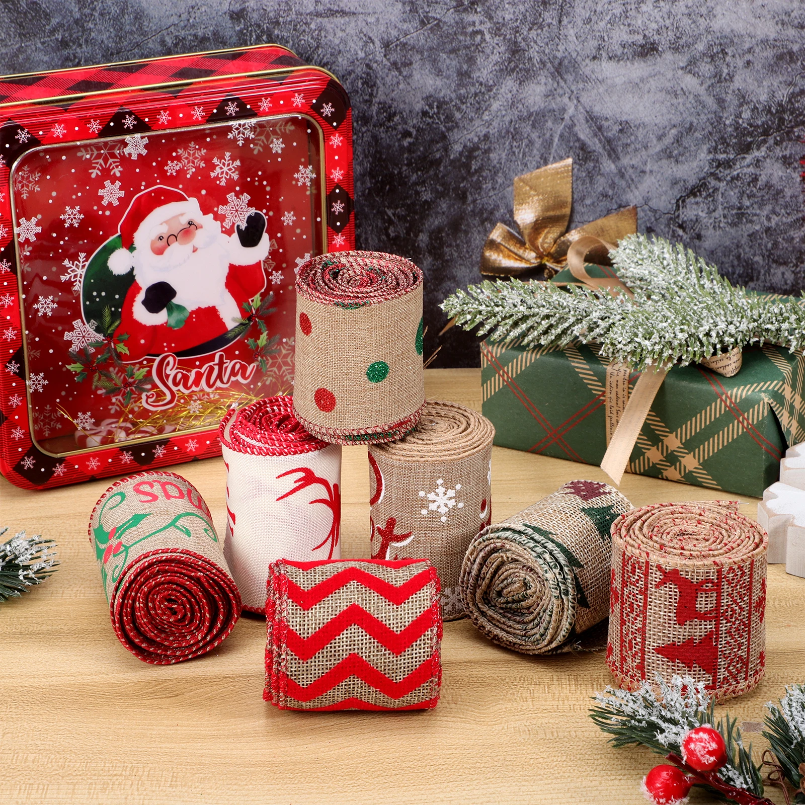 

7 Pcs Christmas Decorations Mixed Color Ribbon Craft Holiday Gift Wrapping Cloth